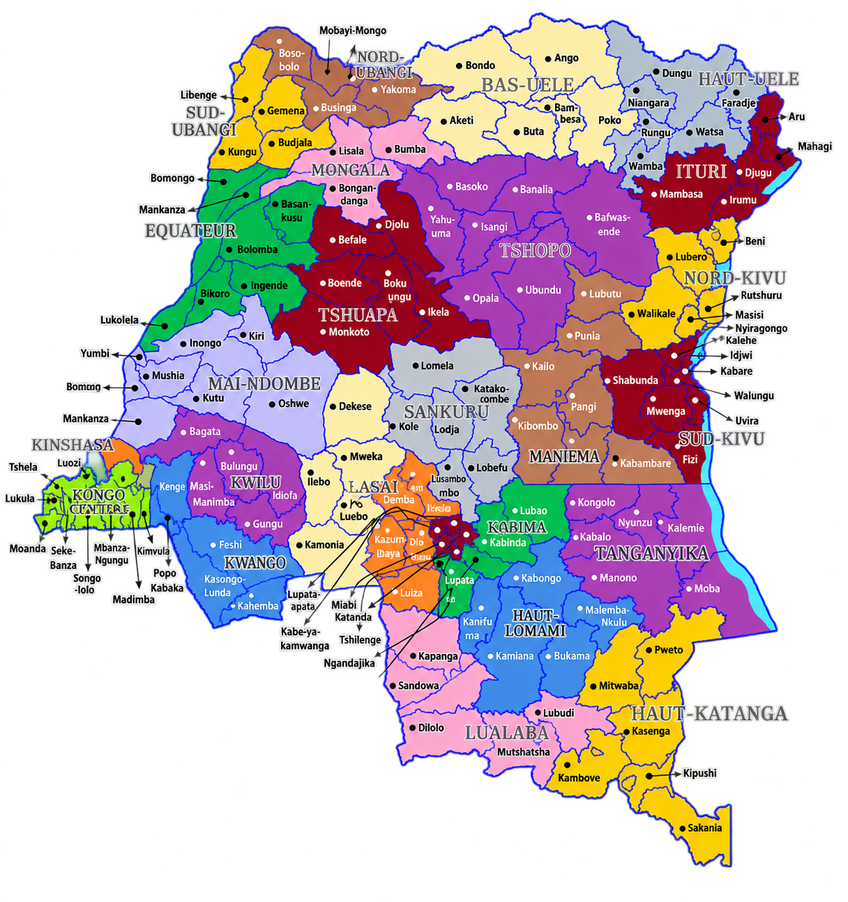 Carte des interventions du FONGI en RDC